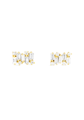 Suzanne Kalan Baguette Diamond Firework Earrings in Yellow Gold/White Diamonds