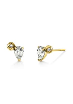 Sarah Hendler Starburst Stud Earrings with White Topaz in Yellow Gold/White Diamonds/White Topaz