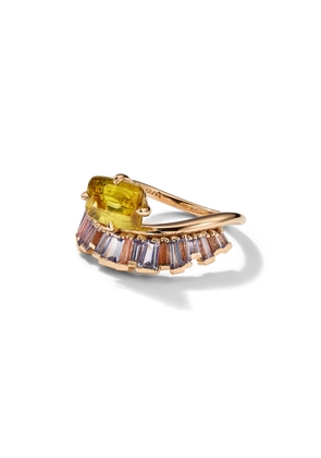 Nak Armstrong Crown and Head Ring in Rose Gold/Sphene/Tanzanite/Andalusite/Peach Tourmaline, Size 4