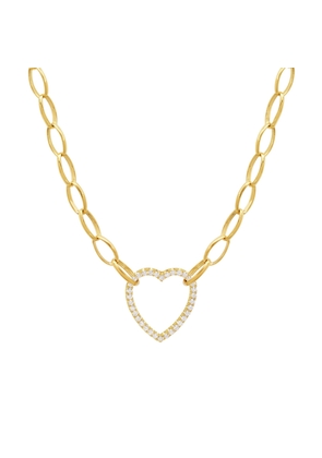 Jennifer Meyer Medium Edith Link with Diamond Open Heart Necklace in Yellow Gold/White Diamonds