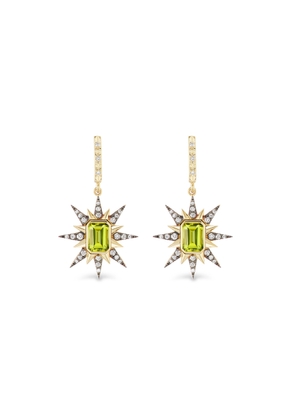 Marlo Laz Genevieve Starburst Earrings in Yellow Gold/Peridot/White Diamonds