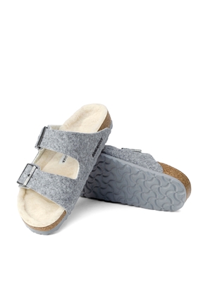 Birkenstock Arizona Shearling-Lined Sandals in Wool/Wool/Light Gray/Natural, Size IT 36
