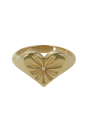 Marlo Laz Love Token Pinky Ring in Yellow Gold/White Diamond, Size 2
