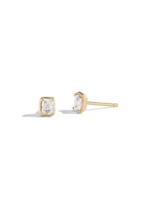 Sophie Ratner Emerald-Cut Stud Earrings in Yellow Gold/White Diamonds