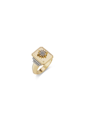 Sorellina Solid Gold Signet Ring in Yellow Gold/White Diamond, Size 4