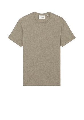 FRAME Duo Fold Short Sleeve Tee in Heather Dark Beige - Taupe. Size S (also in XL/1X).