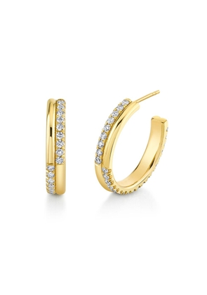 Sarah Hendler Pavé Diamond Crossroad Hoops Earring in Yellow Gold/White Diamonds