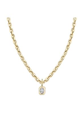 Lizzie Mandler Emerald-Cut Diamond Bezel Solitaire Charm Necklace in Yellow Gold/White Diamond