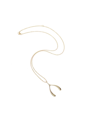 Jane Win Lucky Gold Wishbone On Adjustable Chain in 14K Gold Plated Brass