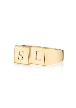 Sarah Chloe Lana Duo Signet Ring in Gold Plated, Size 6