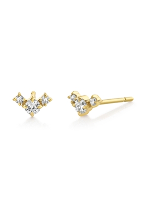 Lizzie Mandler Éclat Triple V Stud Earrings in Yellow Gold/White Diamonds