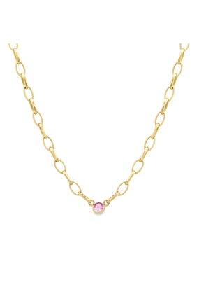 Jennifer Meyer Small Edith Link Necklace with Single Bezel Accent in Yellow Gold/Pink Sapphire