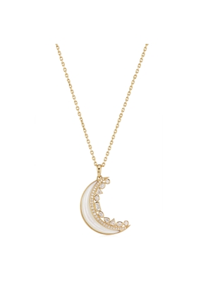 Sorellina Crescent Moon Inlay Necklace in Yellow Gold/White Diamonds/Mother Of Pearl