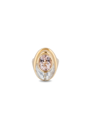 Mason and Books Love Bug Ring in Yellow Gold/Morganite/Mother Of Pearl, Size 6
