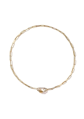 AS29 Small Pavé Diamond Lock with Extra Small Link Chain Necklace in Yellow Gold/Diamonds