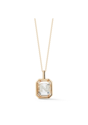 Mateo Gold Frame Crystal Quartz Secret Diamond Initial Necklace in Yellow Gold/Crystal Quartz/White Diamonds