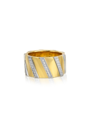 Nancy Newberg Diamond Striped Cigar Band in Yellow Gold/White Diamonds, Size 6
