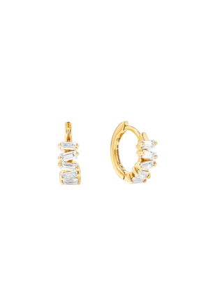 Suzanne Kalan 12MM Huggies with Baguette Diamonds Earring in Yellow Gold