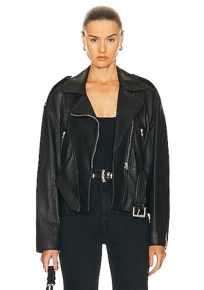 NILI LOTAN Aurelie Waisted Leather Jacket in Black - Black. Size M (also in L).