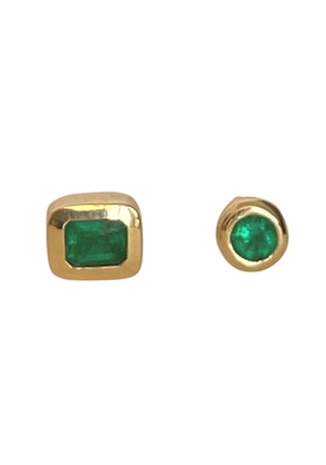 Natalia Pas Jewelry Mismatched Emerald Stud Earrings in 18K Yellow Gold/Emerald