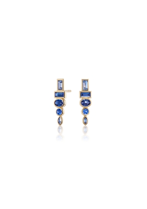 Sorellina Totem Stud Earrings in 18K Yellow Gold/Blue Sapphires