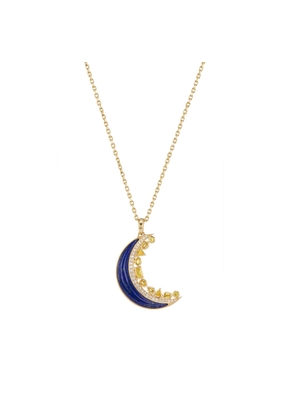Sorellina Mini Crescent Moon Inlay Necklace in 18K Yellow Gold/Lapis/Yellow Sapphires