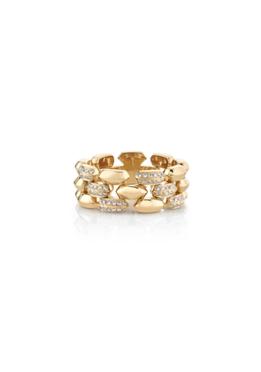 Lizzie Mandler Three-Row Cleo Ring in 18K Gold/White Diamonds, Size 3