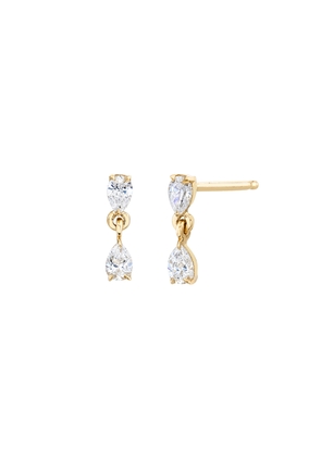 Lizzie Mandler Mini Double-Pear Drop Stud Earrings in 18K Gold/White Diamonds