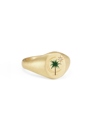 Cece Jewellery Palm and Moon Ring in 18K Yellow Gold/Champlevé Enamel/Diamonds, Size 4