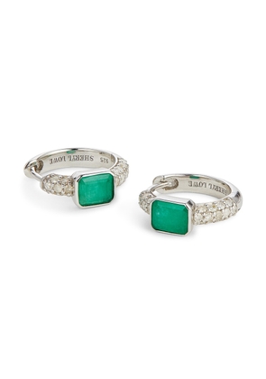Sheryl Lowe Pavé Diamond Huggies with Emerald Earring in Emerald/White Diamonds