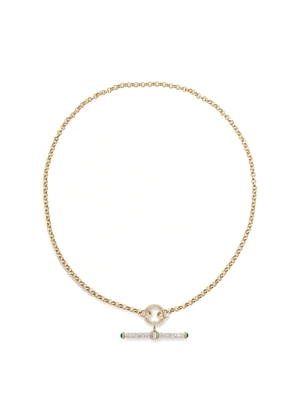 Lucy Delius Jewellery Belcher Chain with Gold Connection & White Rhodium T-Bar Necklace in 14Kt Yellow Gold/White Diamonds/White Rhodium