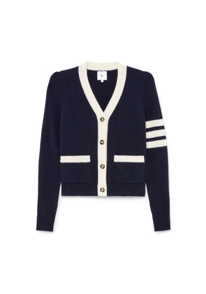 G. Label by goop Dimatteo Puff-Sleeve Varsity Cardigan in Navy/Ivory, X-Large