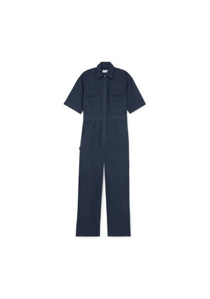 Rivet Utility Dynamo Short-Sleeve Jumpsuit in Navy Soft Cotton, Medium