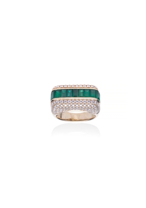Rainbow K Empress Ring in 18K Yellow Gold/Diamonds/Emeralds, Size 7