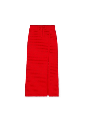 CASHMERE in LOVE Mona Crochet Slit Skirt in Tomato Red, Medium