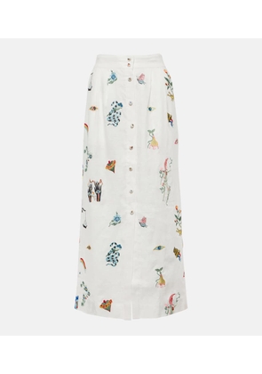 Alémais Atticus embroidered linen midi skirt