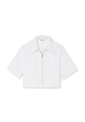 Simone Fan The Cropped Zip-Up Jacket in Optic White, Small/Medium