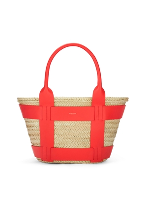 DeMellier Santorini Tote Bag in Natural Raffia/Poppy Red Smooth