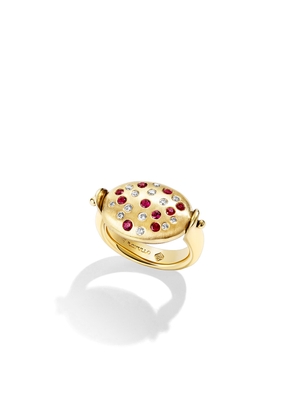 Renato Cipullo Mini Pebble Ring in 18K Yellow Gold/Diamonds/Rubies, Size 3