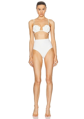 ADRIANA DEGREAS La Mer Coquillage High Waisted Bikini Set in Off White - White. Size L (also in ).