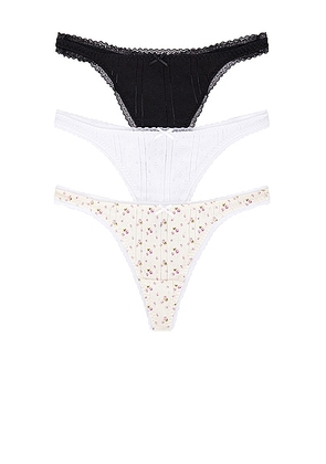 Cou Cou Intimates The 3 Pack Thong in Black  White  & English Rose - Black. Size L (also in M, XL, XS).