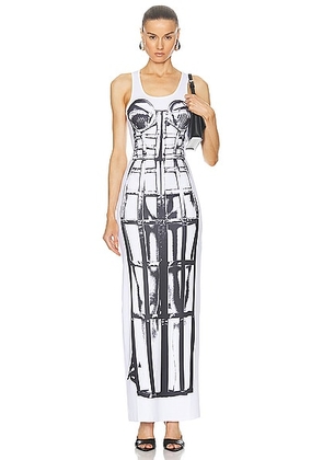 Jean Paul Gaultier Cage Trompe L'oeil Sleeveless Long Dress in White & Black - White. Size L (also in M, S, XL, XS).