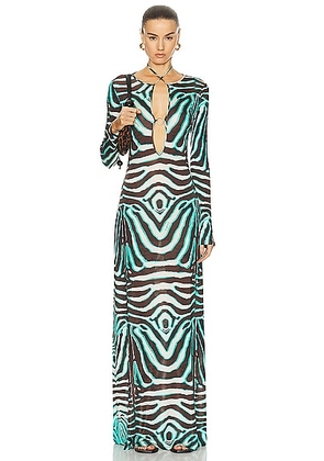 SIEDRES Magy Long Sleeve Maxi Dress in Multi - Teal. Size M (also in S, XS).