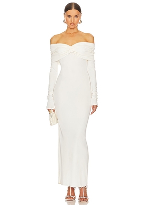 Helsa Matte Jersey Off Shoulder Maxi Dress in Ivory. Size S.
