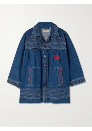 BODE - Quincy Gathered Embroidered Denim Jacket - Blue - x small,small,medium,large,x large