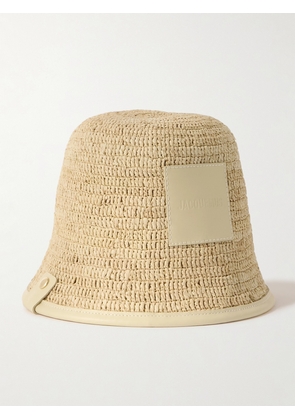 Jacquemus - Le Bob Soli Leather-trimmed Raffia Bucket Hat - Neutrals - 56,58,60