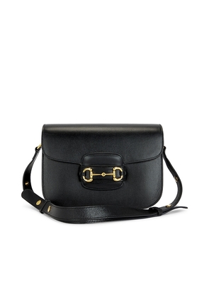 FWRD Renew Gucci Leather Horsebit Shoulder Bag in Black.