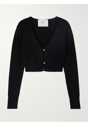 Arch4 - + Net Sustain Veronica Cropped Ribbed Silk And Cashmere-blend Cardigan - Black - x small,small,medium,large