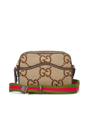 FWRD Renew Gucci Jumbo GG Canvas Messenger Bag in Brown.