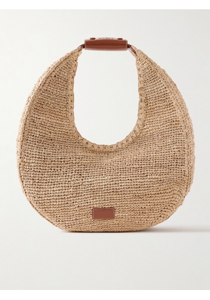STAUD - Moon Large Leather-trimmed Raffia Tote - Brown - One size